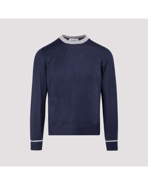Brunello Cucinelli Blue Silk And Cashmere Sweater 52 for men