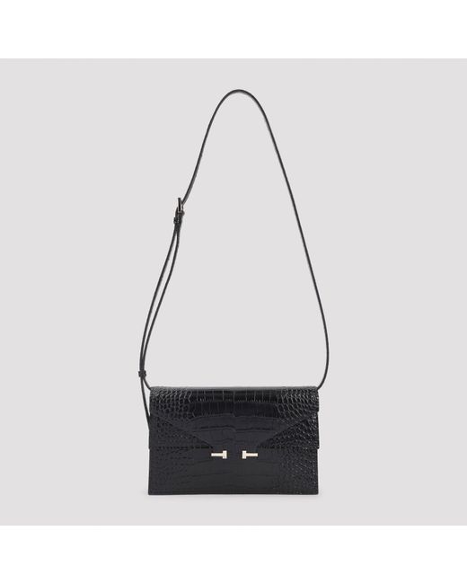 Tom Ford Black Soft Printed Croco Mini Bag