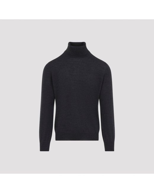 Brunello Cucinelli Blue Wool Cashmere Turtleneck Sweater for men