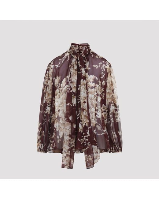 Dolce & Gabbana Brown Dolce & Gabbana Rose-Print Chiffon Shirt