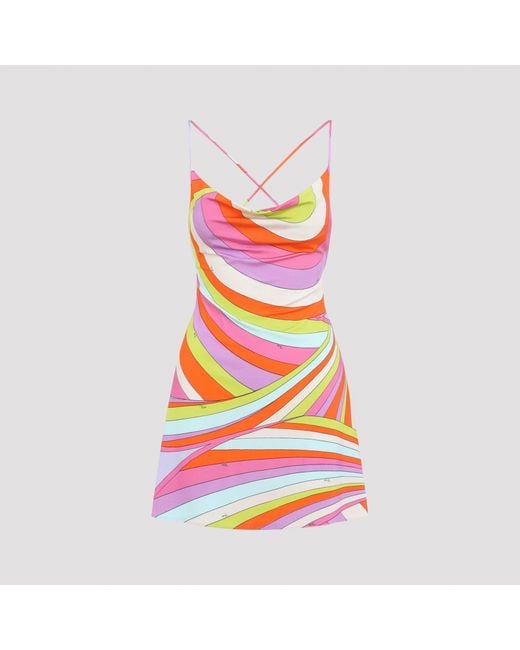 Emilio Pucci Multicolor Mini Satin Dress With Viscose Blend