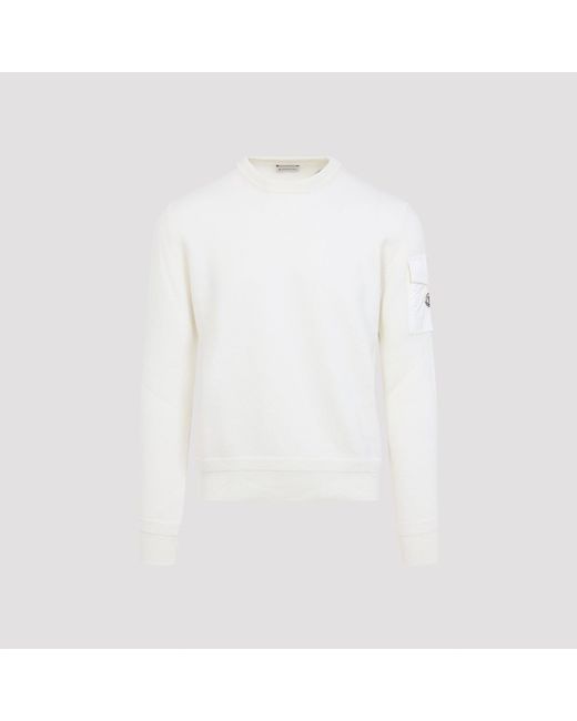 Moncler White Virgin Wool Crew Neck Sweater for men