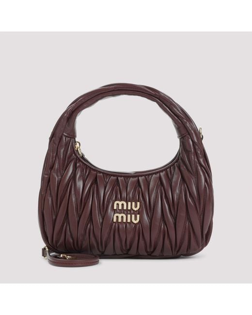 Miu Miu Brown Wander Matelassé Nappa Leather Small Hobo Bag