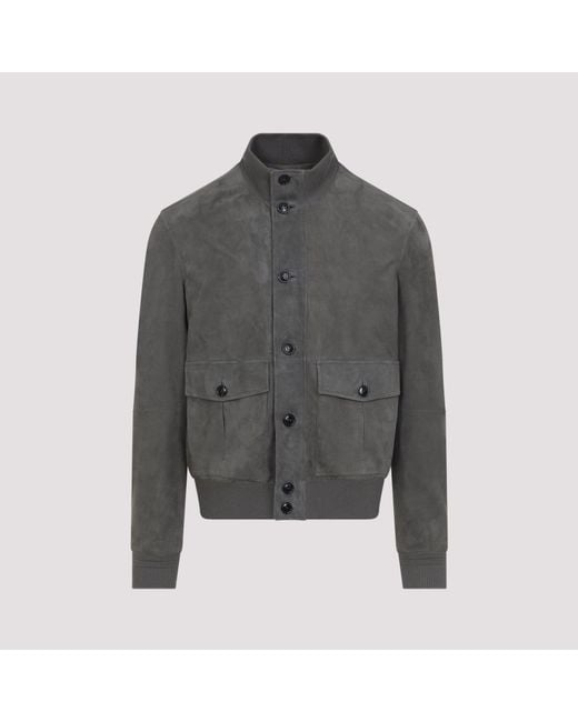 Zegna Gray Medium Lamb Leather Blouson Jacket for men
