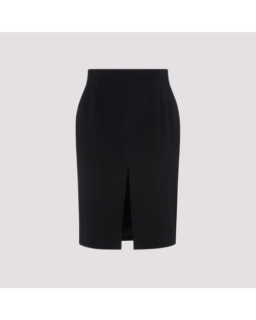 Saint Laurent Black Virgin Wool Midi Skirt