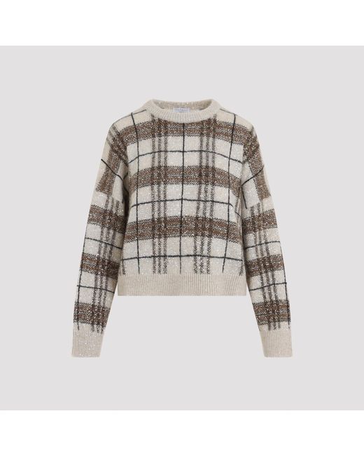 Brunello Cucinelli Gray Check Sweater