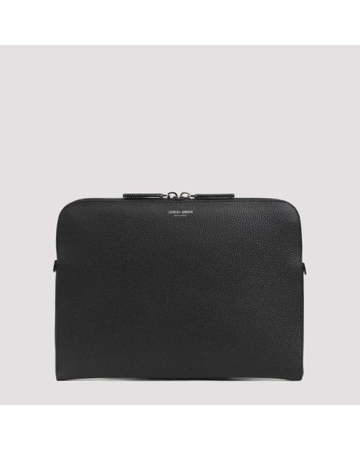 Giorgio Armani Black Leather Briefcase Unica for men