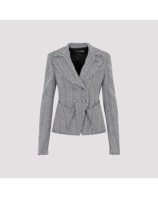 Tom Ford Gray Chevron Fitted Jacket