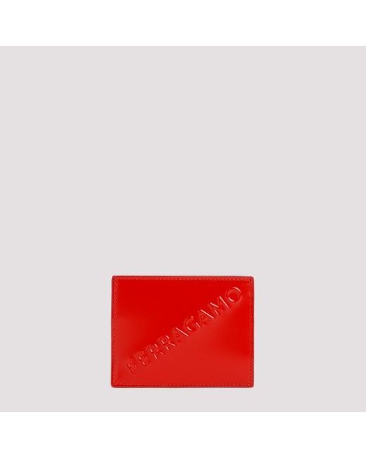 Ferragamo Red Card Case With Embossed Logo for men