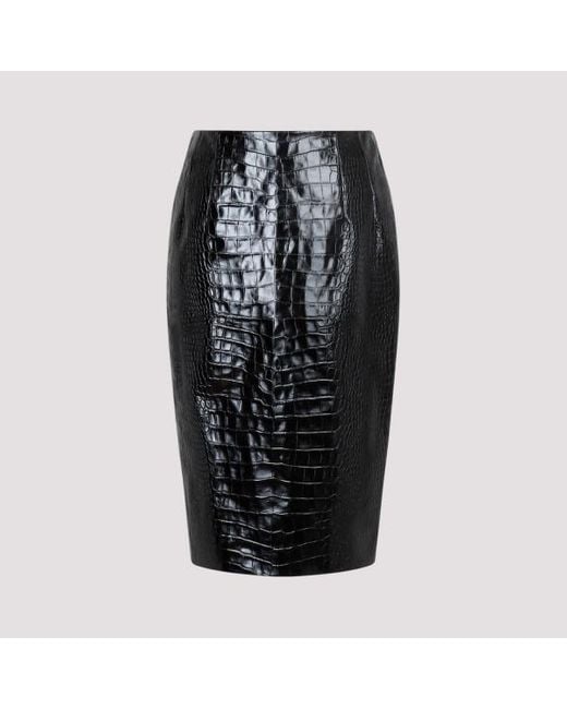 Versace Black Denim&leather Skirt