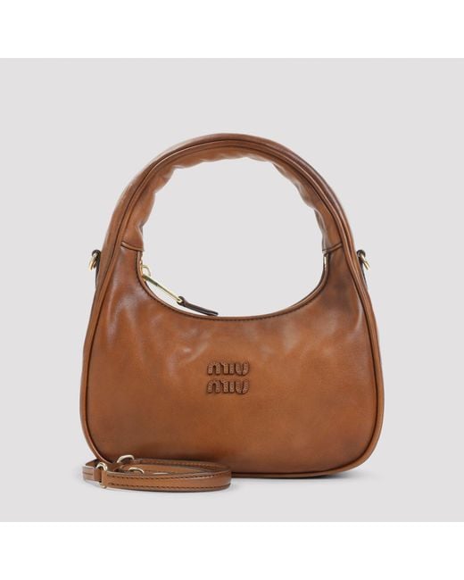 Miu Miu Brown Leather Shoulder Bag With Logo