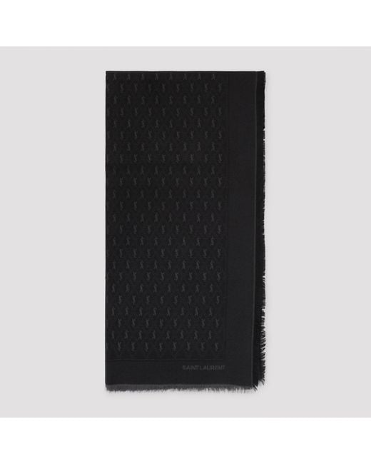 Saint Laurent Black Jacquard Monogram Scarf