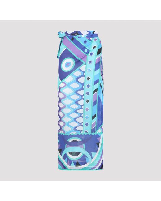 Emilio Pucci Blue Sheer Wrap-Style Pareo Skirt
