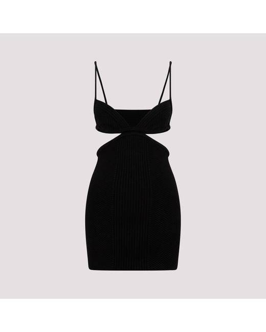 Off-White c/o Virgil Abloh Black Plunging Neckline Cut-Out Ribbed Mini Dress