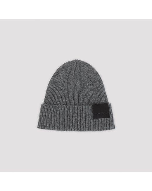 Tom Ford Gray Ribbed Cashmere Hat for men