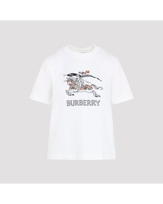 Burberry White Cotton T-Shirt With Ekd Embroidered Motifs