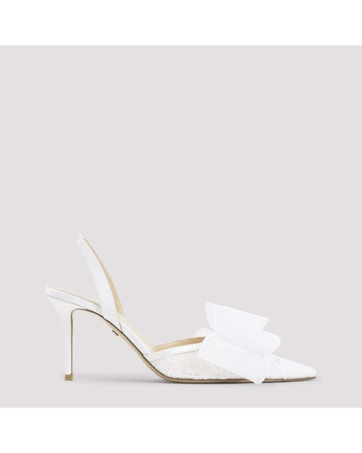 Mach & Mach White Le Cadeau Lace Slingback