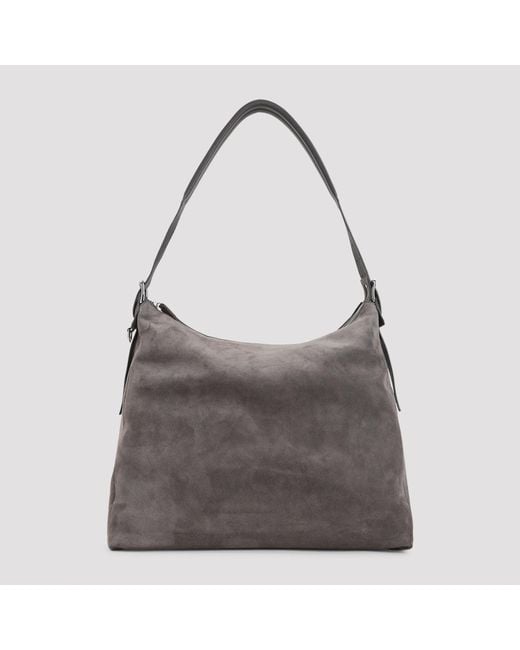 Lemaire Gray Mink Suede Belted Hobo Bag