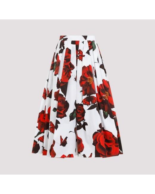 Alexander McQueen Red Pleated Midi Skirt