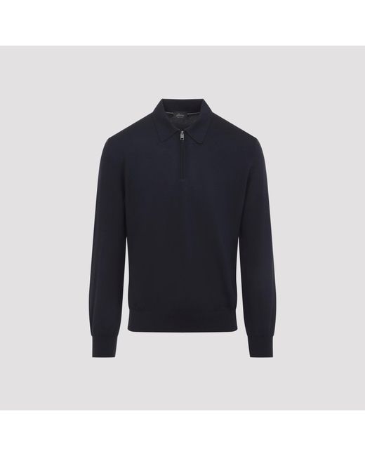 Brioni Blue Long Sleeves Zip Polo for men