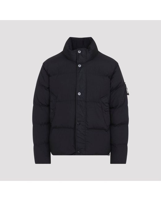 Stone Island Blue Polyamide Bomber Jacket With Down & Feather Insulation for men