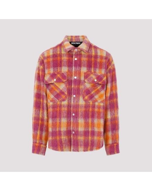 Palm Angels Red Brushed Wool Check Shirt for men