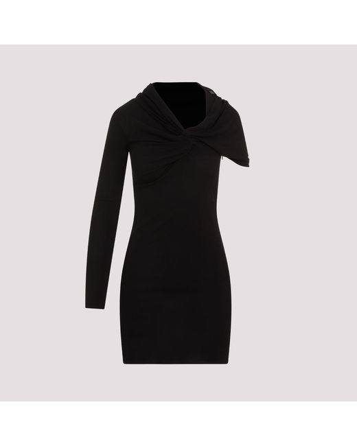 Saint Laurent Black Chic Asymmetric Neckline Mini Dress