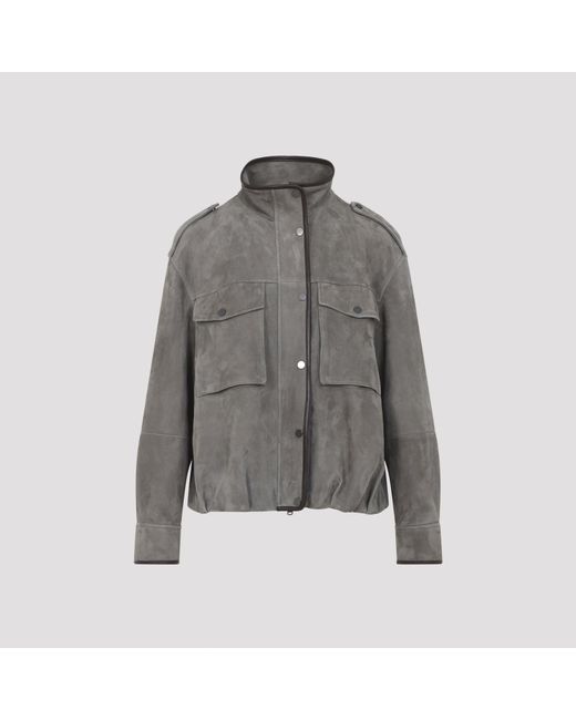 Brunello Cucinelli Gray Leather Jacket