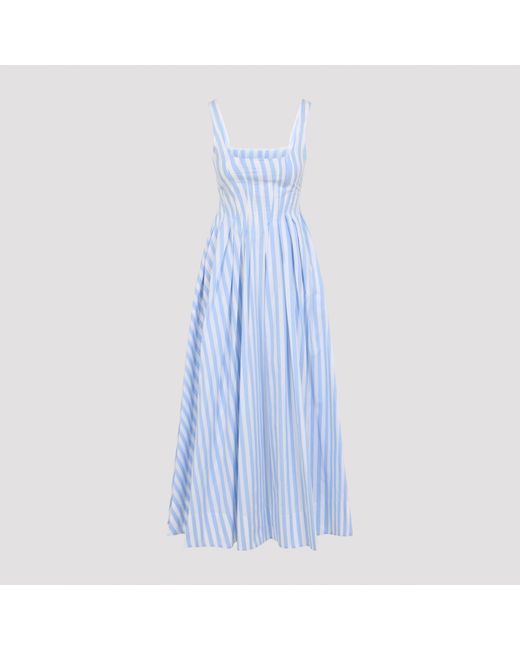 Sportmax Blue Spxfilmato – Striped Cotton Midi Dress With Full Skirt