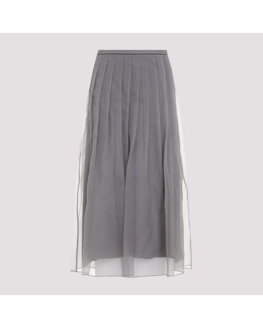 Brunello Cucinelli Gray Crispy Silk Organza Midi Skirt