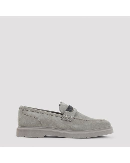 Brunello Cucinelli Gray Leather Loafers