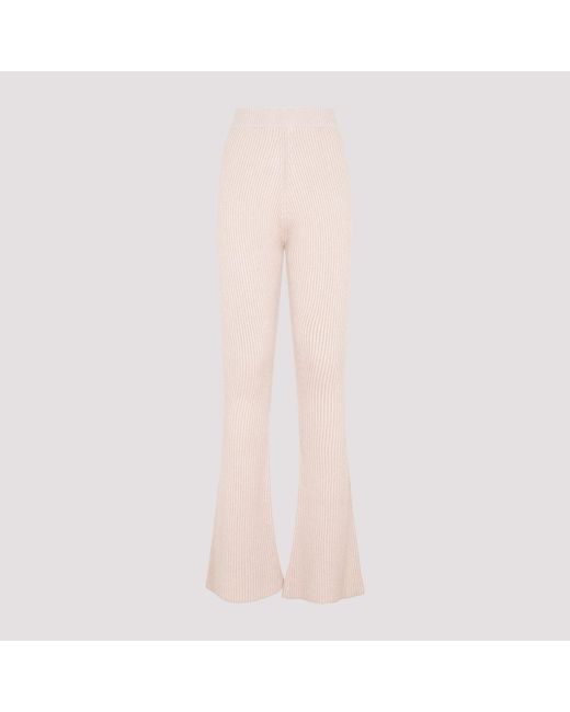 Peserico Pink Flare Knit Rib Nude Fleece Wool Pant