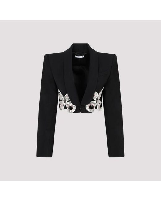 Area Black Embroidered Butterfly Cropped Blazer