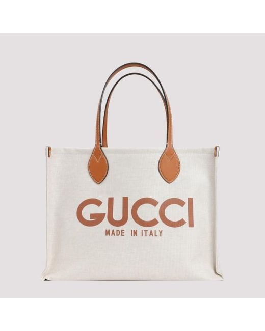 Gucci White Logo Canvas Tote Bag Unica