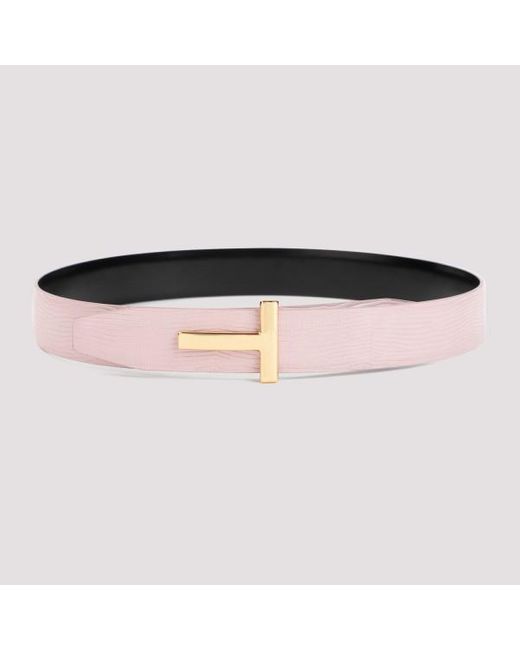 Tom Ford Black Pastel Pink Calf Leather Belt