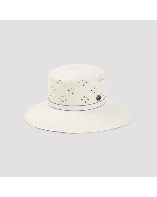 Maison Michel White Perforated Panama Hat