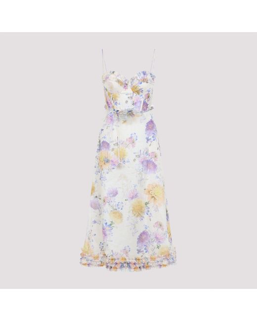 Zimmermann White Cream Dahlia Linen Luna Riffle Midi Dress
