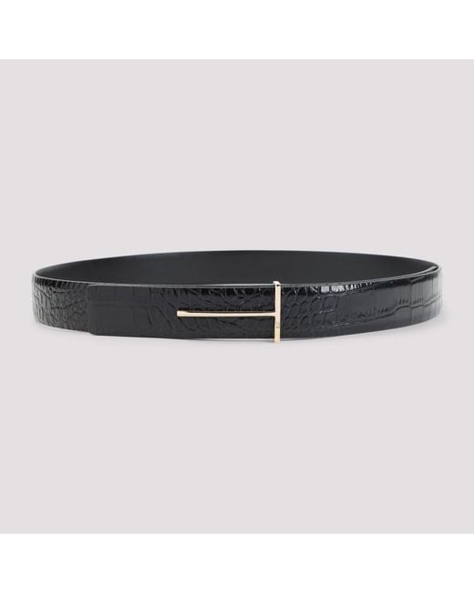 Tom Ford Black Croc0-Embossed Textured Belt
