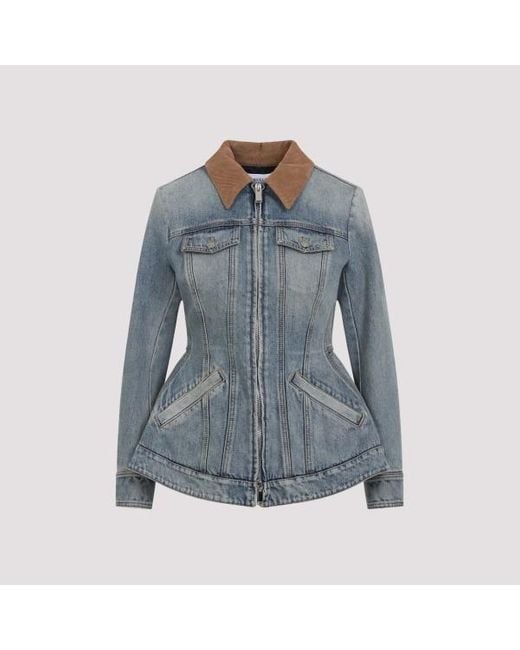 McQueen Blue Light Washed Denim Jacket With Ruffles