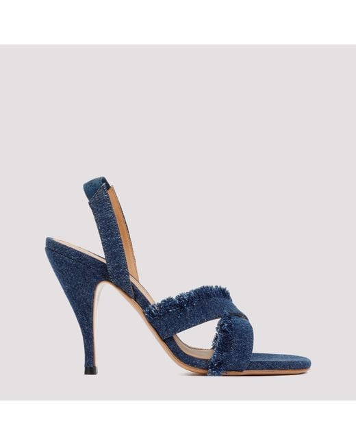 Off-White c/o Virgil Abloh Blue Curvy Heel Denim Sandals With Crisscross Fringed Straps