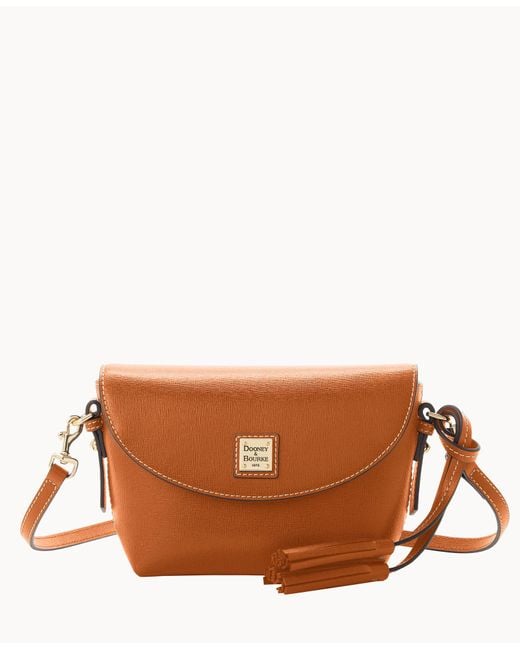 Dooney & Bourke Leather Saffiano Crossbody Saddle Bag in Natural (Brown