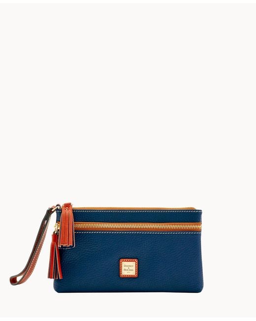 Dooney & Bourke Leather Pebble Grain Double Zip Wristlet in Midnight
