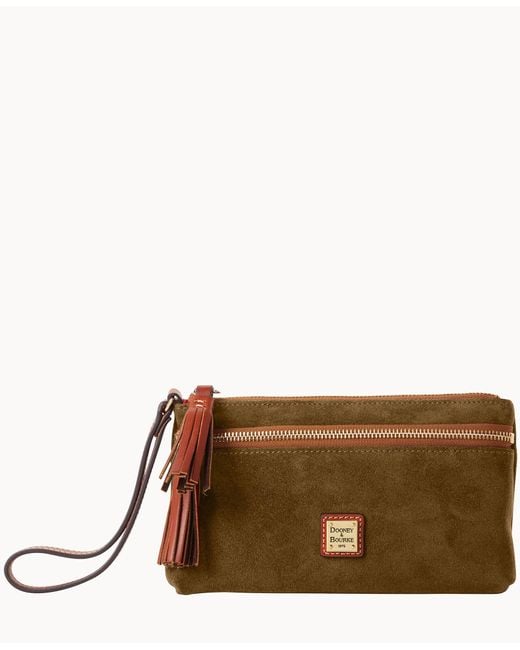 Dooney & Bourke Suede Double Zip Wristlet in Brown Lyst