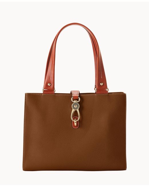 Dooney & Bourke Pebble Grain Medium Logo Lock Tote In Brown | Lyst