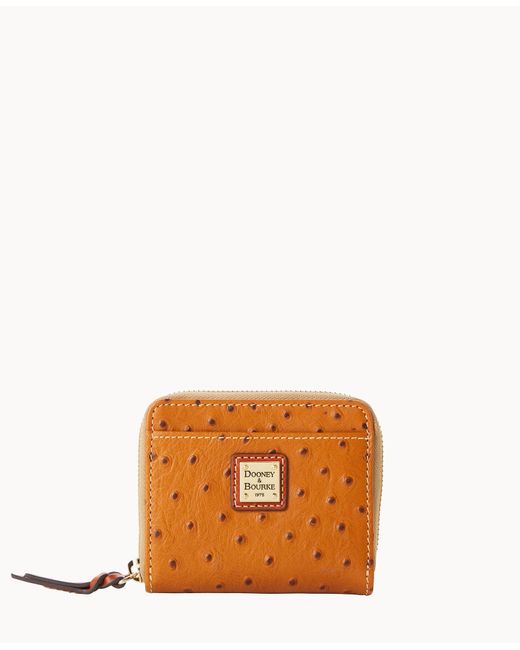 Dooney & Bourke Leather Ostrich Small Zip Around Wallet in Tan (Orange ...
