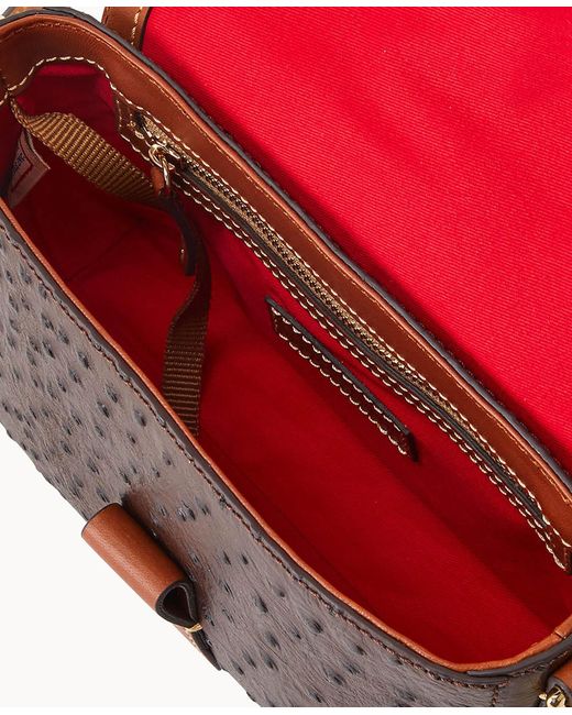 Mini Ostrich Leather Morgan Bag, Red, Top Handle Bag