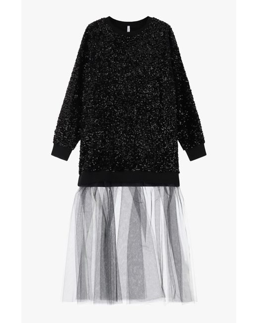 Abito Felpa Con Paillettes E Gonna di Imperial in Black