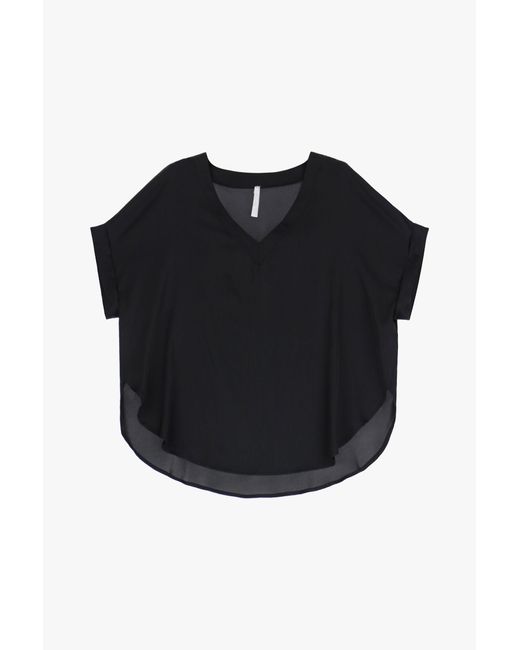 T-Shirt Svasata Effetto Seta Con Scollo A V di Imperial in Black