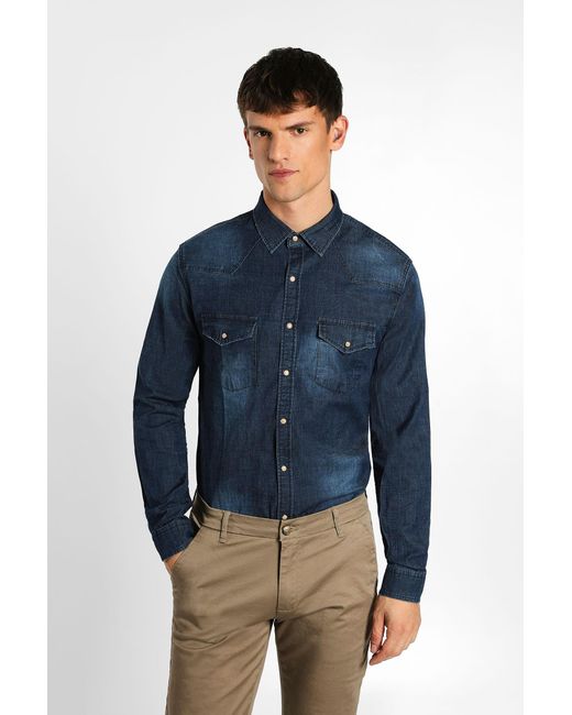 Camicia jeans effetto dégradé con bottoni a contrasto di Imperial in Blue da Uomo