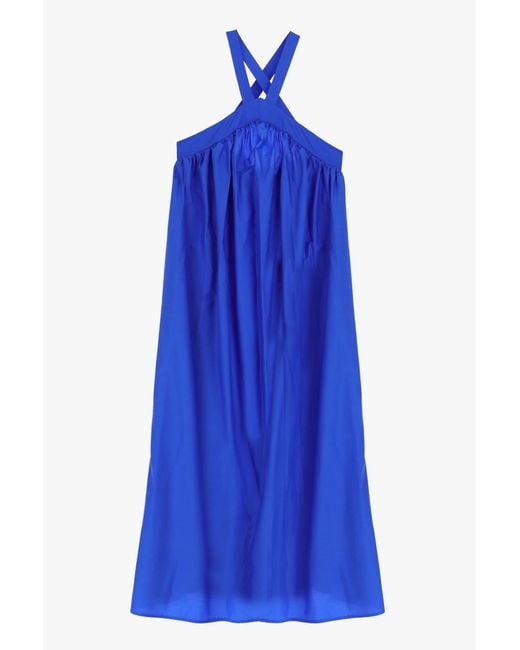 Robe corolle longue pur coton avec fronces Imperial en coloris Blue